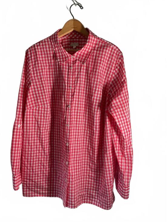 Talbots Tops - Talbots Rose Red and White Gingham Button-Up Shirt/ Adjustable Sleeves 2X